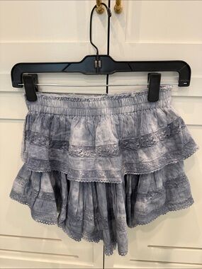 Women’s Tiered Lace Detail Skirt — Light Blue/Grey